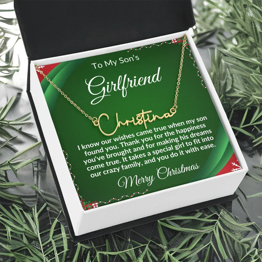 Gift for Son's Girlfriend - Our Crazy Family - Custom Script Name Necklace