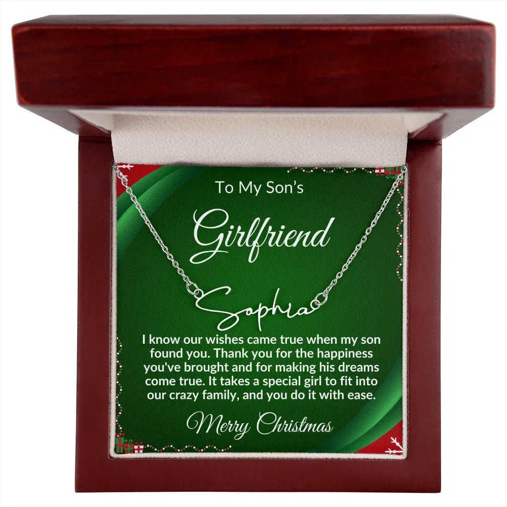 Gift for Son's Girlfriend - Our Crazy Family - Custom Script Name Necklace