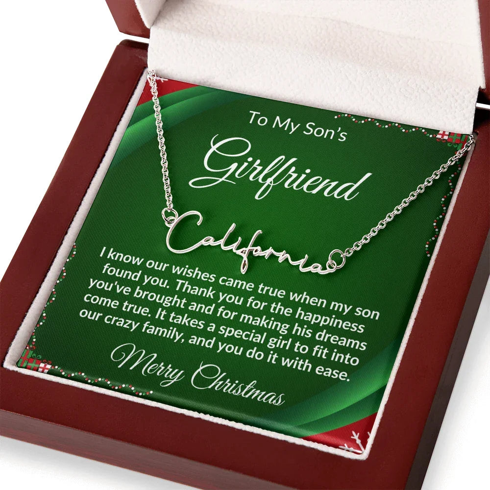 Gift for Son's Girlfriend - Our Crazy Family - Custom Script Name Necklace