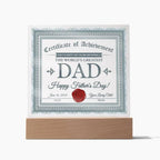 World’s Greatest Dad Certificate LED Acrylic Plaque – Personalized Father’s Day Gift with Custom Name and Date