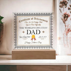 Personalized World's Greatest Dad Certificate – Custom Acrylic Plaque with Name & Date – Birthday, Father’s Day, or Any Occasion