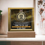 Father of the Year Award Acrylic Plaque with LED Light Base – Funny Best Dad Ever Gift from Kids – Selflessness and Devotion Tribute – Father's Day Display Sign – USB or Battery Option