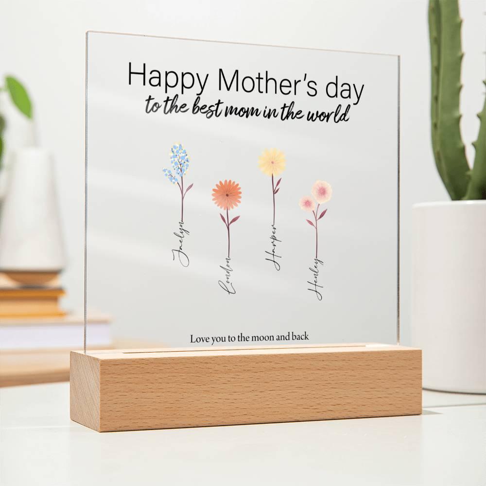 Mother Personalized Acrylic Plaque - Mom's Garden with Custom Message and Name Flowers - Mallard Moon Gift Shop