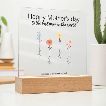 Mother Personalized Acrylic Plaque - Mom's Garden with Custom Message and Name Flowers - Mallard Moon Gift Shop
