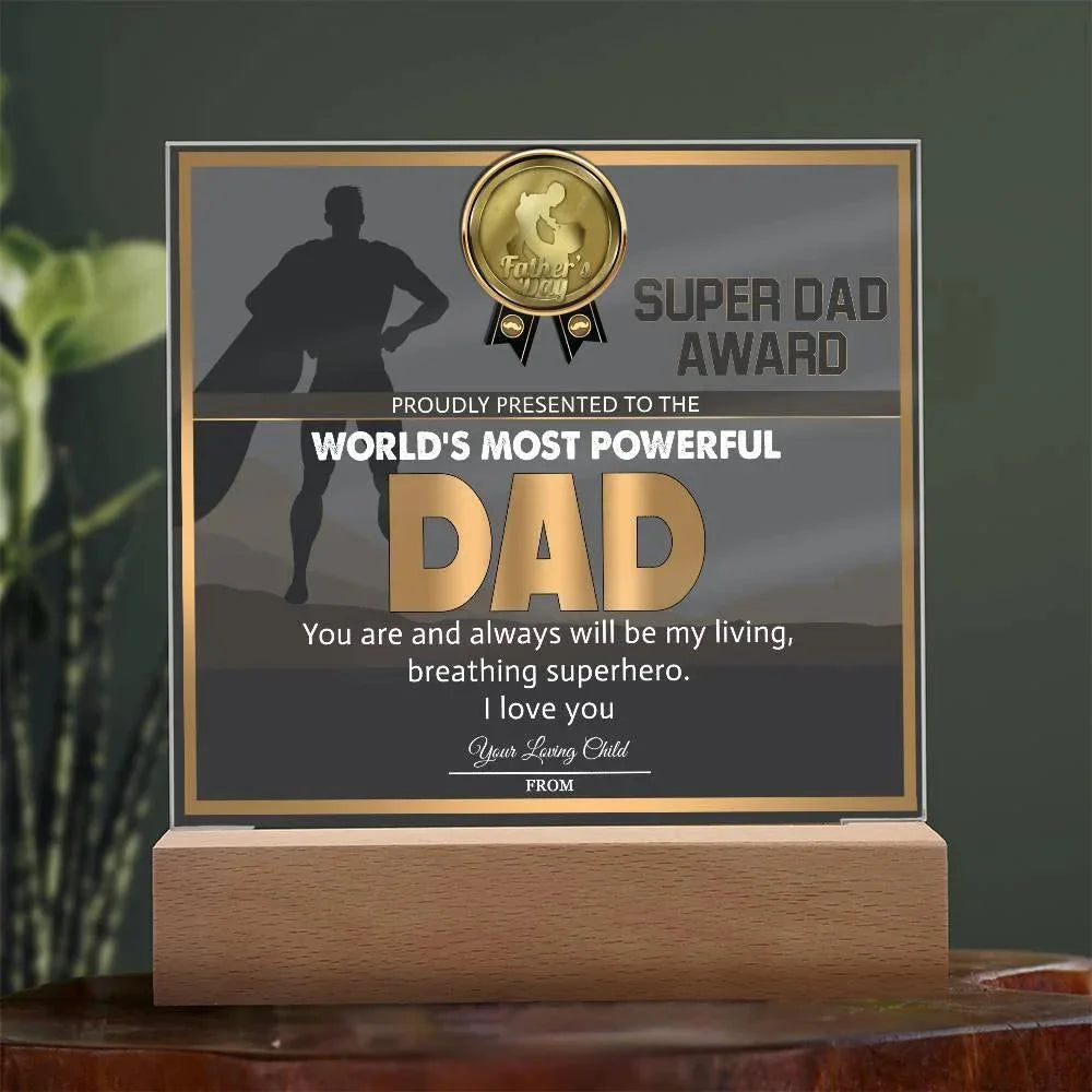 Super Dad Award World's Most Powerful Dad Personalized Acrylic Plaque