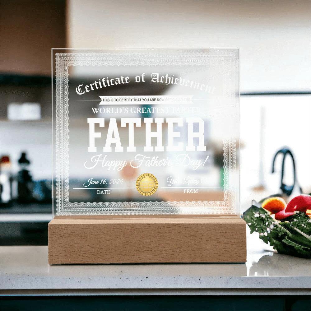 Funny Personalized Father's Day Gift "World’s Greatest Farter" Certificate Acrylic Plaque with LED Light Base