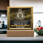 Father of the Year Award Acrylic Plaque with LED Light Base – Funny Best Dad Ever Gift from Kids – Selflessness and Devotion Tribute – Father's Day Display Sign – USB or Battery Option