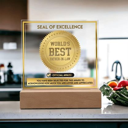 Gift for Father-in-Law Seal of Excellence Award World's Best Father-in-Law Acrylic Plaque - Mallard Moon Gift Shop