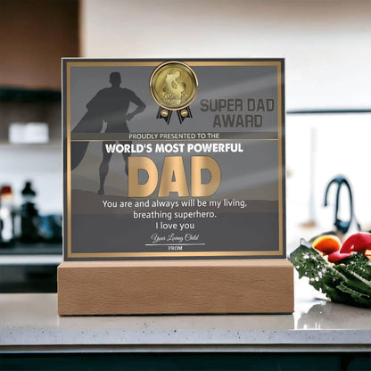 Super Dad Award World's Most Powerful Dad Personalized Acrylic Plaque - Mallard Moon Gift Shop