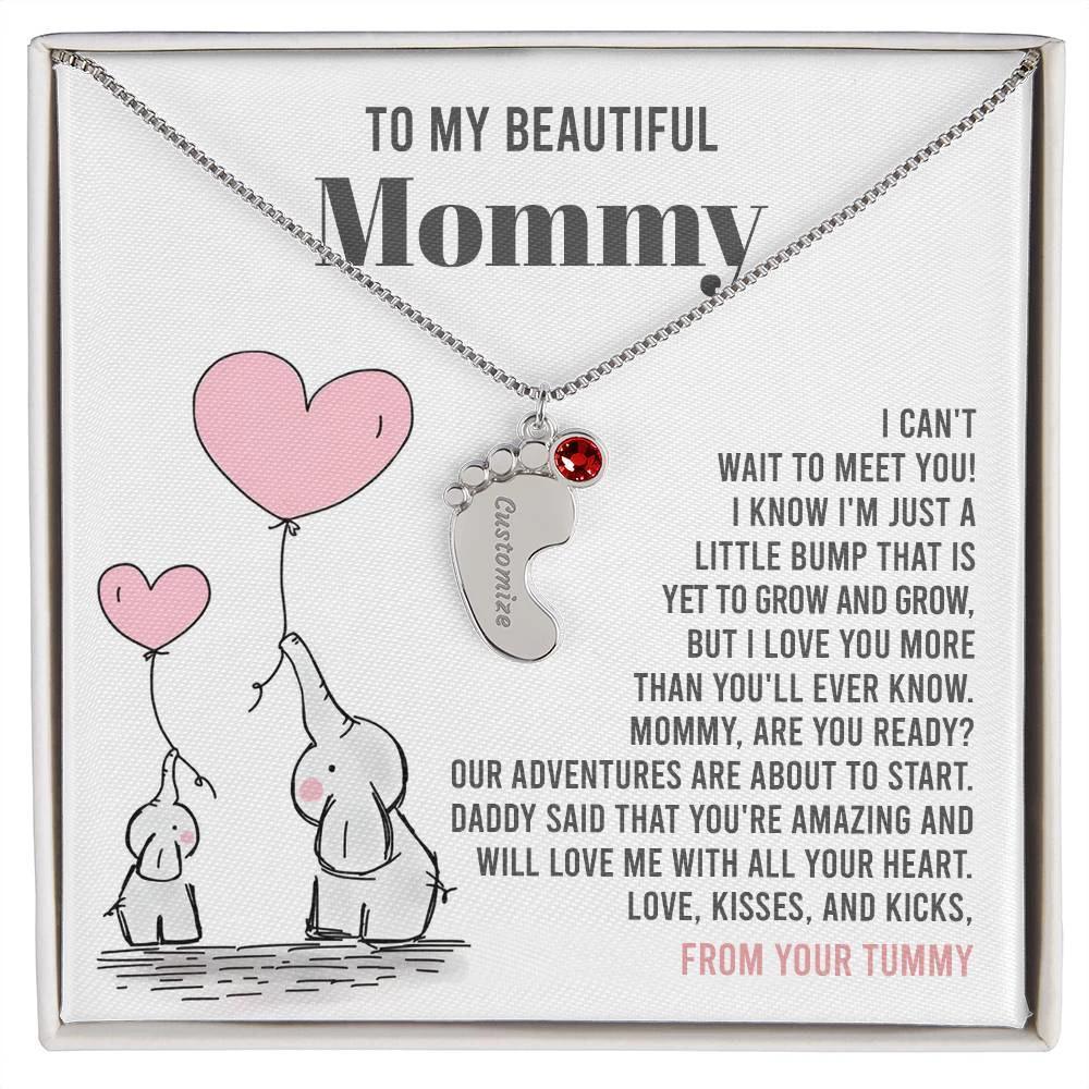 Pregnancy Gift for New Mom From the Bump Engraved Name Baby Feet Pendant Necklace with Birthstone