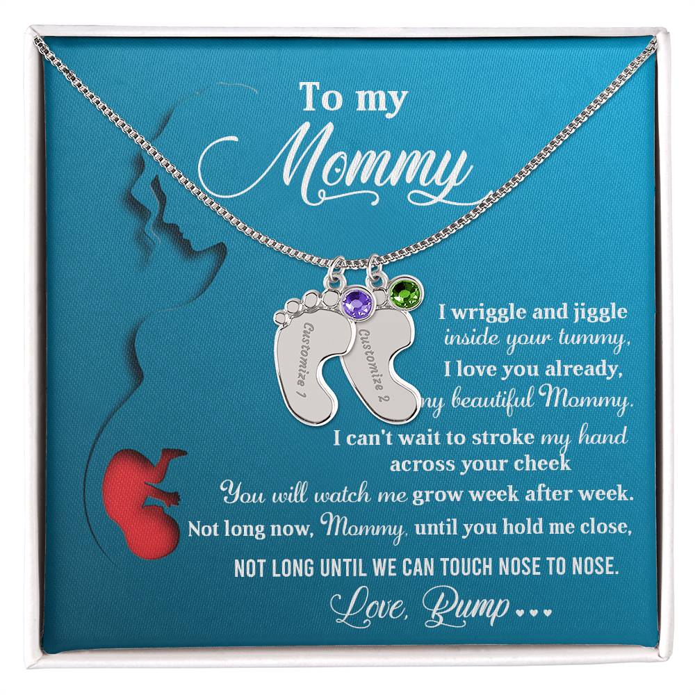 New Mom Gift Not Long Now Until You Can Hold Me Close Baby Feet Engraved Name Charm Necklace with Birthstone - Mallard Moon Gift Shop