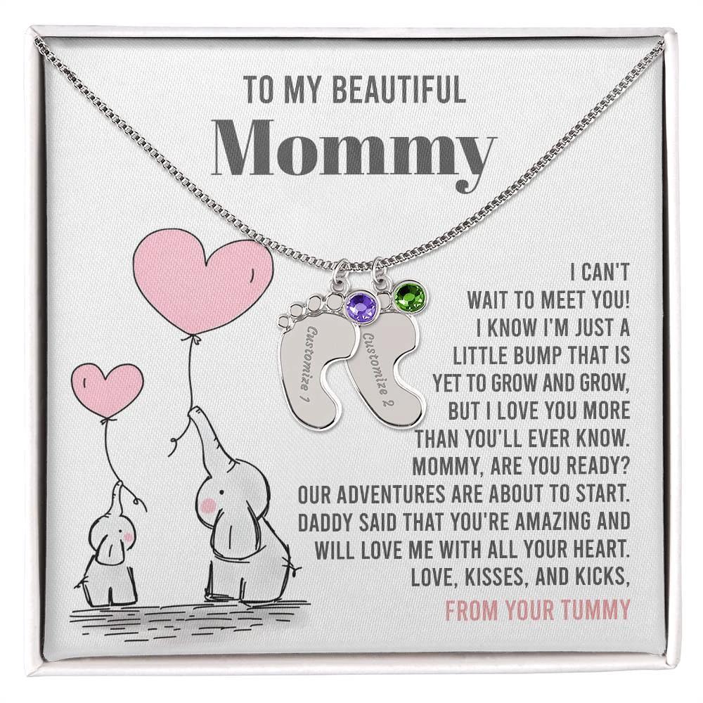 Pregnancy Gift for New Mom From the Bump Engraved Name Baby Feet Pendant Necklace with Birthstone