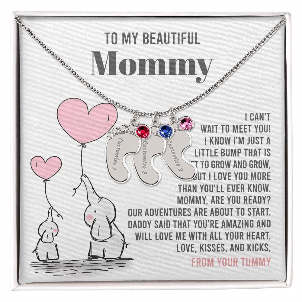 Pregnancy Gift for New Mom From the Bump Engraved Name Baby Feet Pendant Necklace with Birthstone