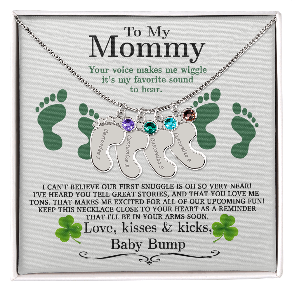 To My Mommy from Baby Bump - Personalized Baby Feet Necklace – Custom Name & Birthstone Pendant St. Patrick's Day Gift - Mallard Moon Gift Shop