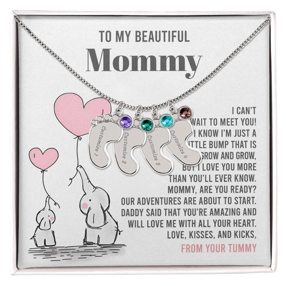 Pregnancy Gift for New Mom From the Bump Engraved Name Baby Feet Pendant Necklace with Birthstone