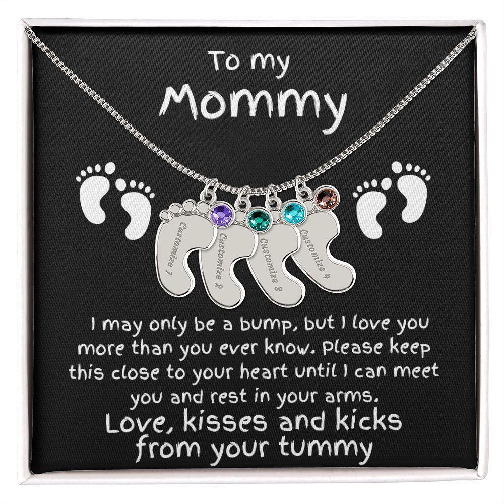 Expectant Mom Gift from the Bump Engraved Baby Feet Birthstone Charm Necklace