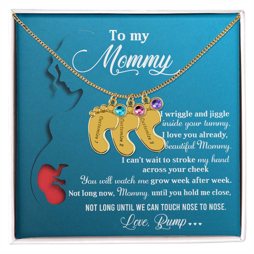 New Mom Gift Not Long Now Until You Can Hold Me Close Baby Feet Engraved Name Charm Necklace with Birthstone - Mallard Moon Gift Shop