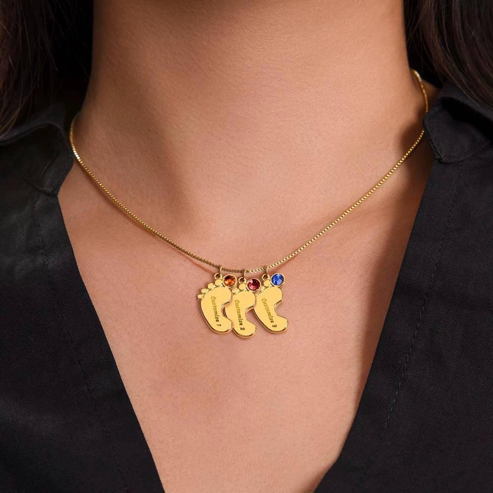 Gift for Mama-to-be Adorable Engraved Name Baby Feet Necklace with Birthstone