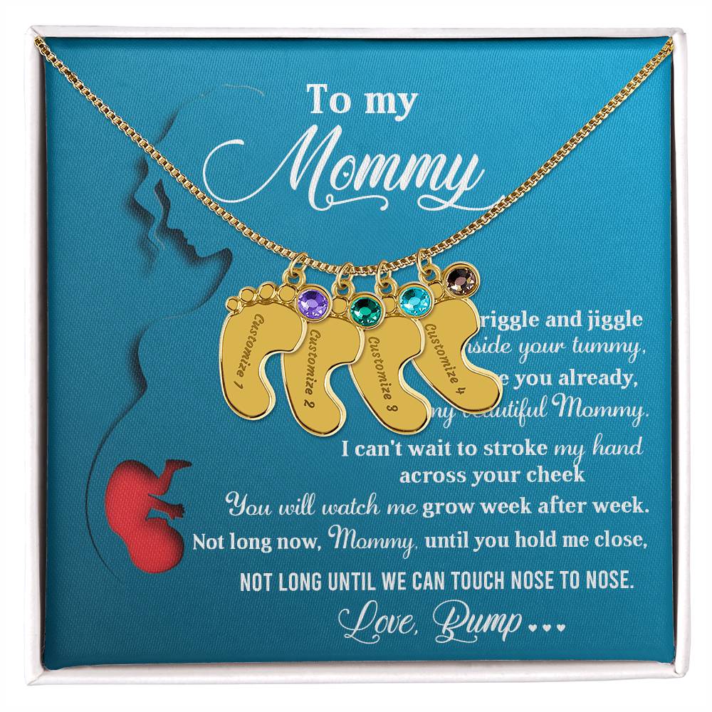 New Mom Gift Not Long Now Until You Can Hold Me Close Baby Feet Engraved Name Charm Necklace with Birthstone - Mallard Moon Gift Shop