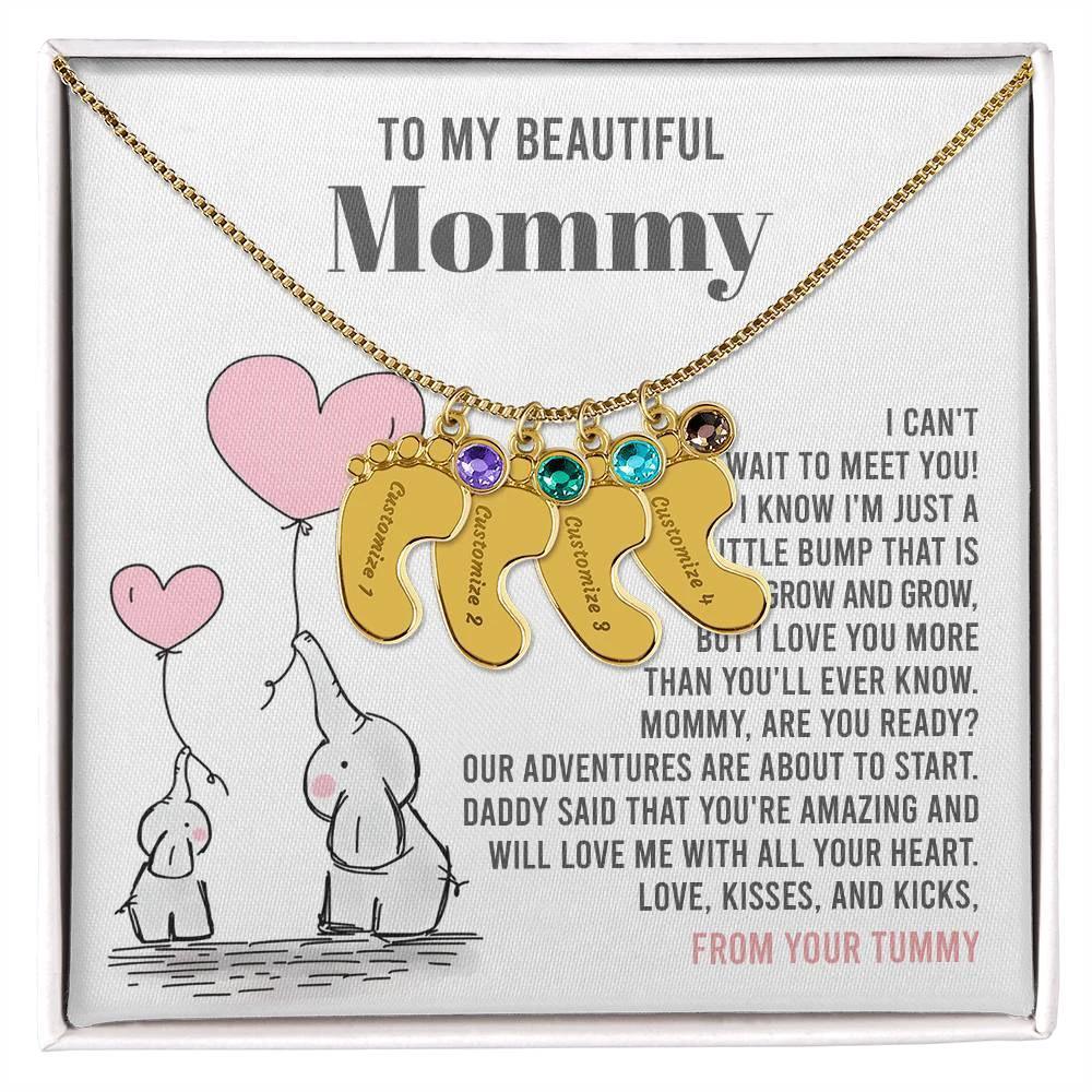 Pregnancy Gift for New Mom From the Bump Engraved Name Baby Feet Pendant Necklace with Birthstone