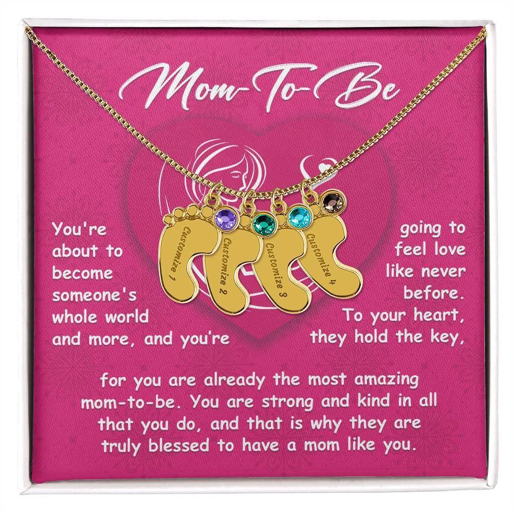 Gift for Mom-to-be Engraved Name Baby Feet Pendant Necklace with Birthstone