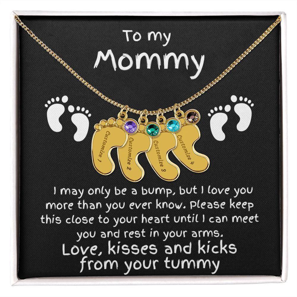 Expectant Mom Gift from the Bump Engraved Baby Feet Birthstone Charm Necklace