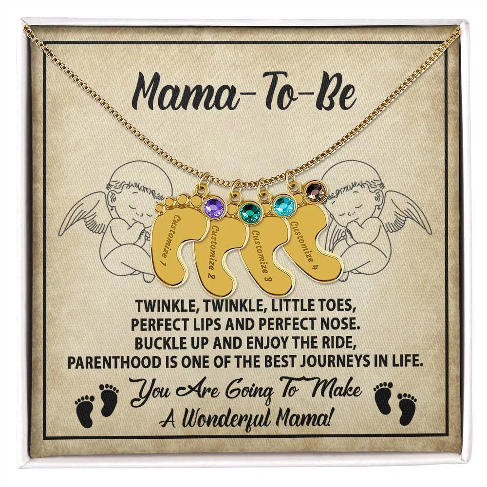 Gift for Mama-to-be Adorable Engraved Name Baby Feet Necklace with Birthstone