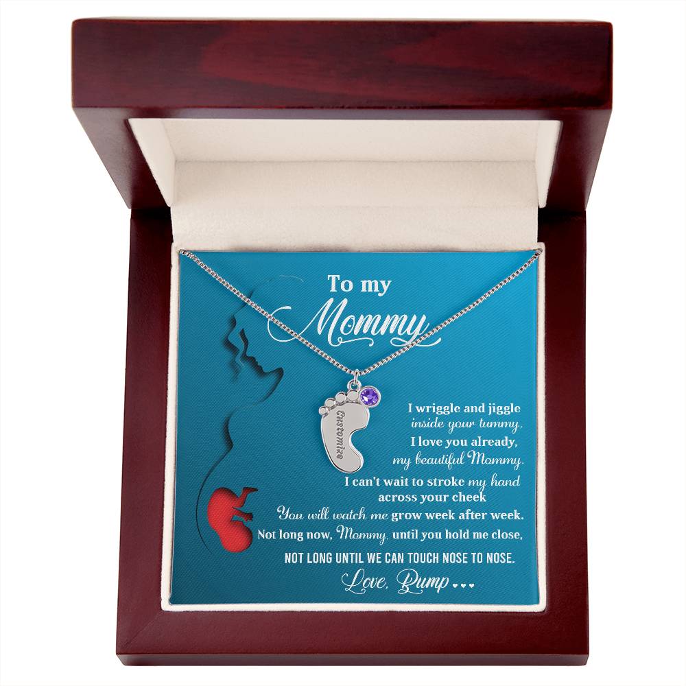 New Mom Gift Not Long Now Until You Can Hold Me Close Baby Feet Engraved Name Charm Necklace with Birthstone - Mallard Moon Gift Shop