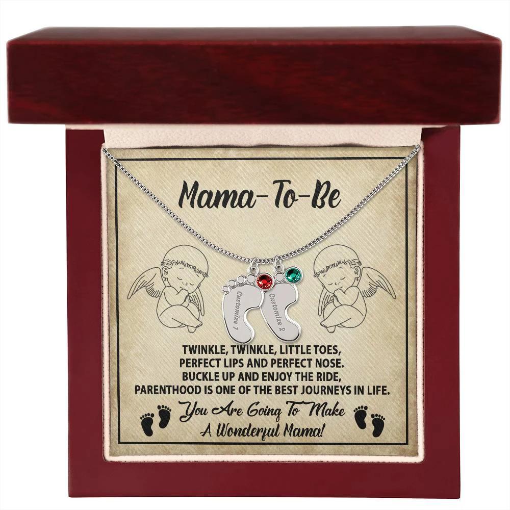 Gift for Mama-to-be Adorable Engraved Name Baby Feet Necklace with Birthstone