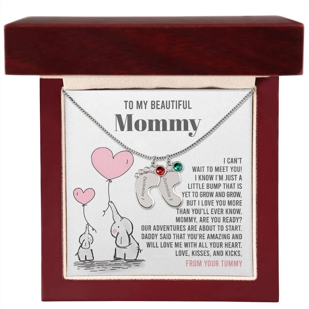 Pregnancy Gift for New Mom From the Bump Engraved Name Baby Feet Pendant Necklace with Birthstone