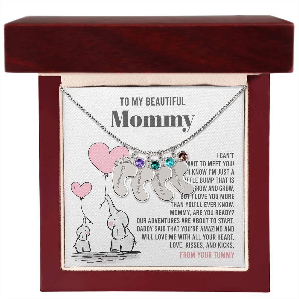 Pregnancy Gift for New Mom From the Bump Engraved Name Baby Feet Pendant Necklace with Birthstone