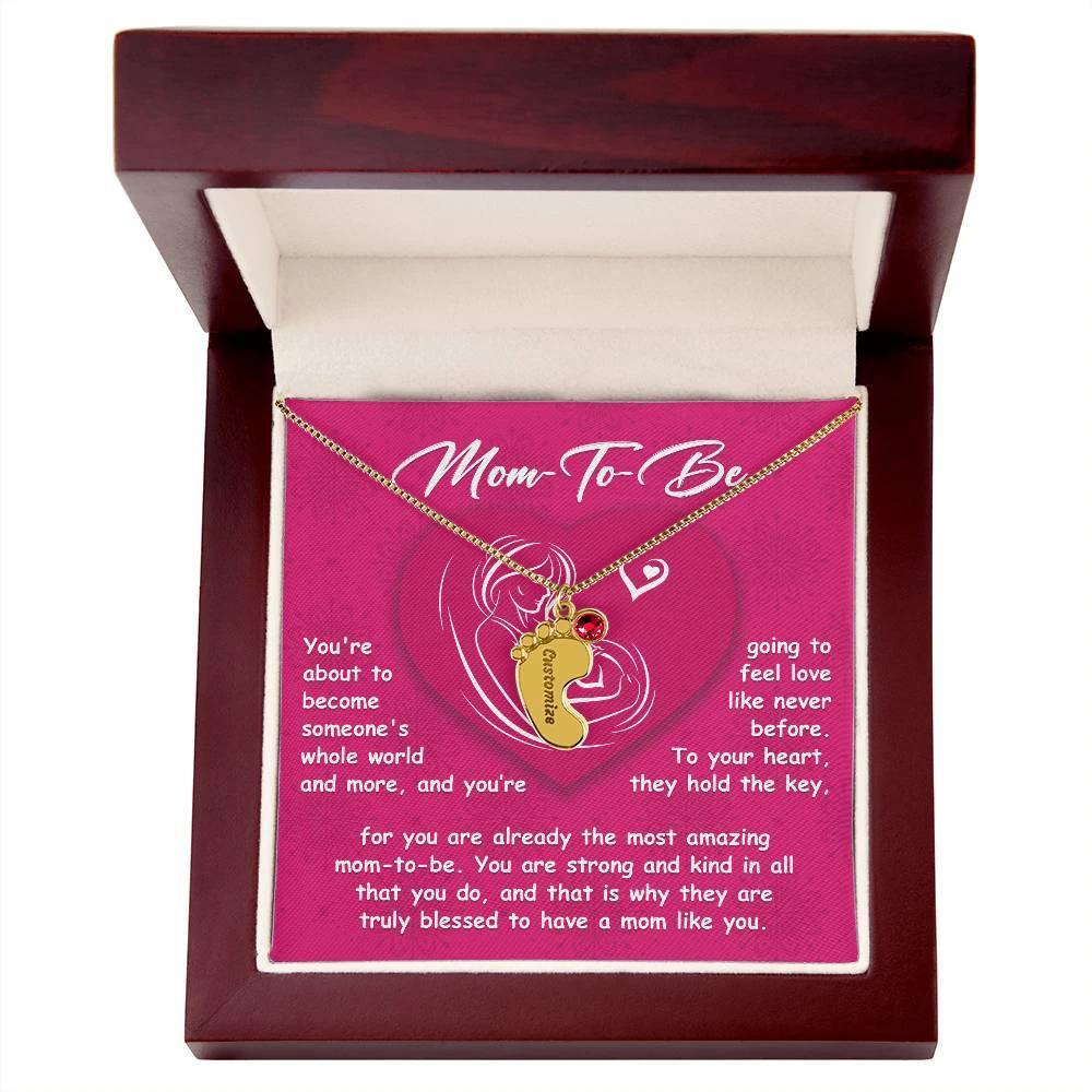 Gift for Mom-to-be Engraved Name Baby Feet Pendant Necklace with Birthstone
