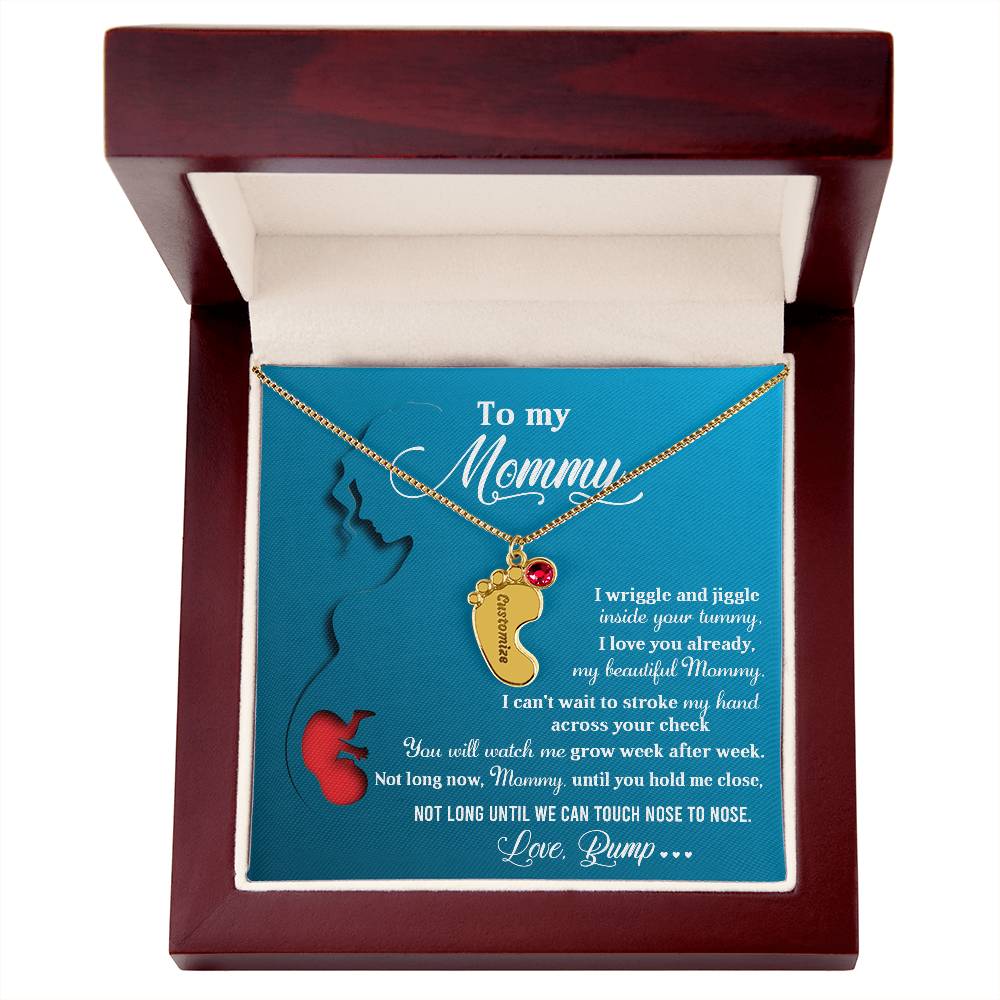 New Mom Gift Not Long Now Until You Can Hold Me Close Baby Feet Engraved Name Charm Necklace with Birthstone - Mallard Moon Gift Shop