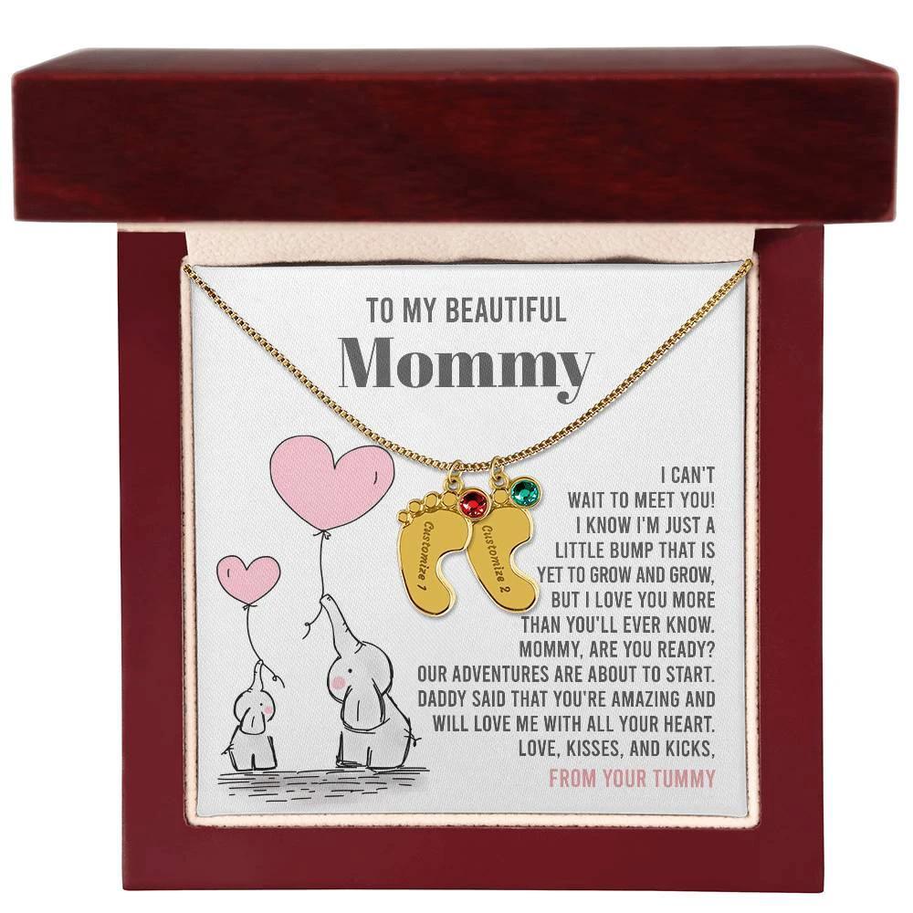 Pregnancy Gift for New Mom From the Bump Engraved Name Baby Feet Pendant Necklace with Birthstone