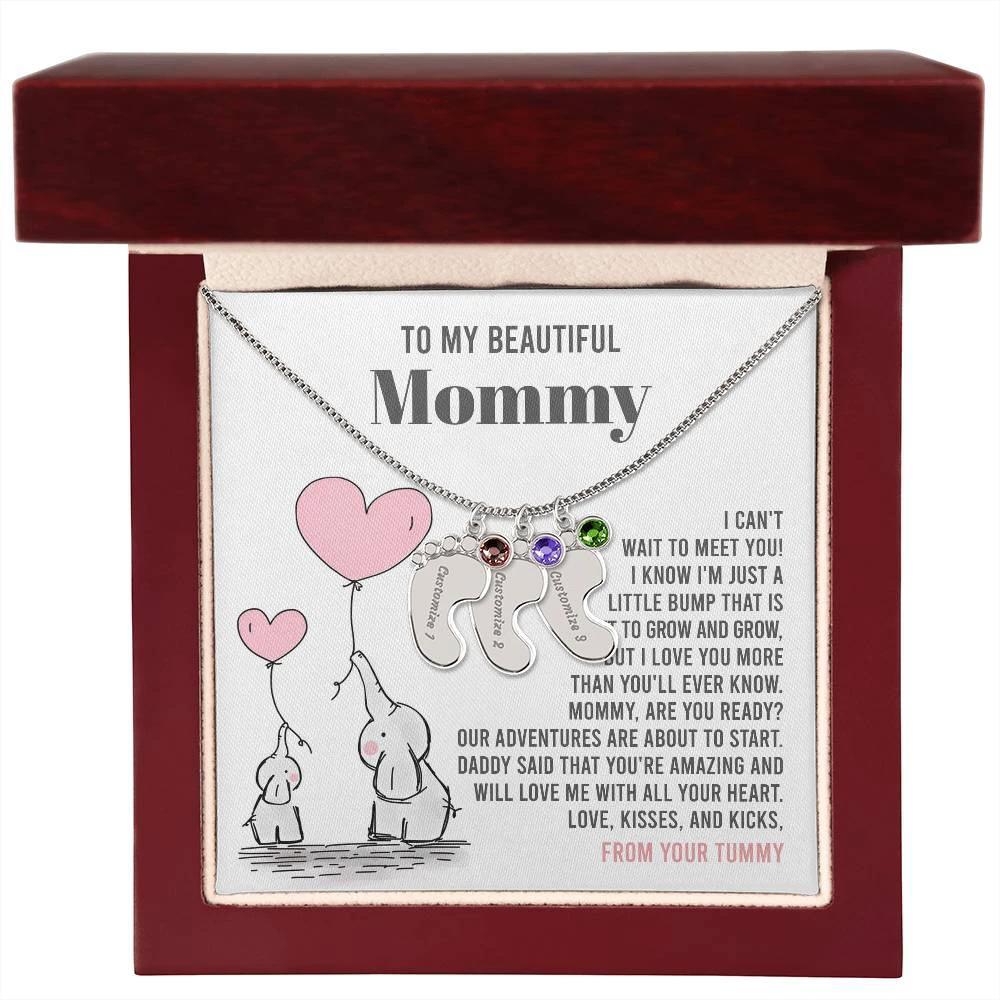 Pregnancy Gift for New Mom From the Bump Engraved Name Baby Feet Pendant Necklace with Birthstone
