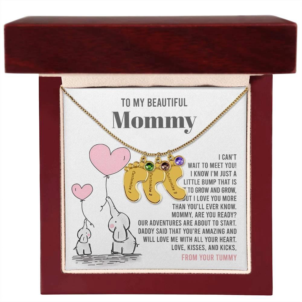Pregnancy Gift for New Mom From the Bump Engraved Name Baby Feet Pendant Necklace with Birthstone
