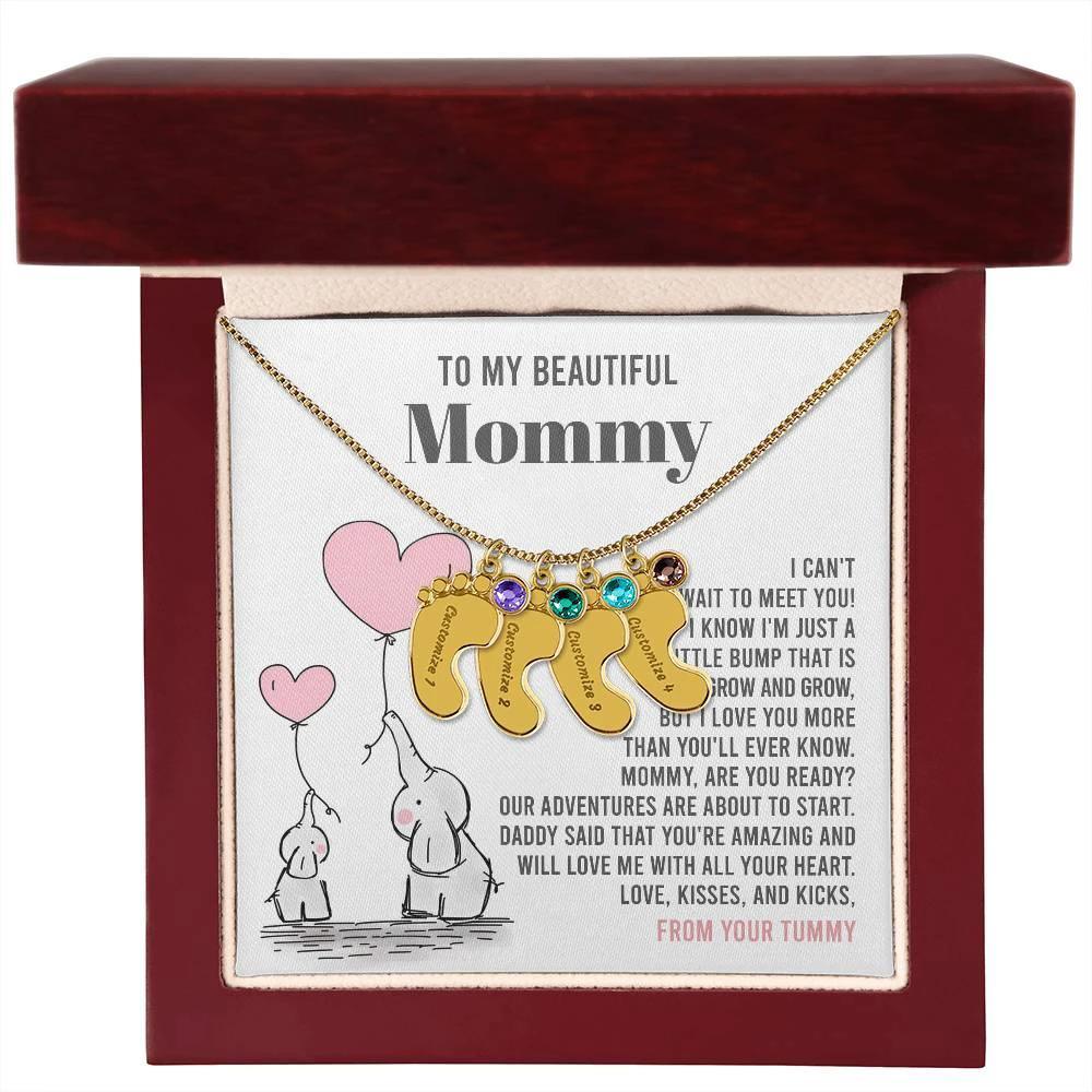 Pregnancy Gift for New Mom From the Bump Engraved Name Baby Feet Pendant Necklace with Birthstone