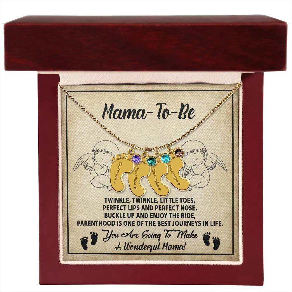 Gift for Mama-to-be Adorable Engraved Name Baby Feet Necklace with Birthstone