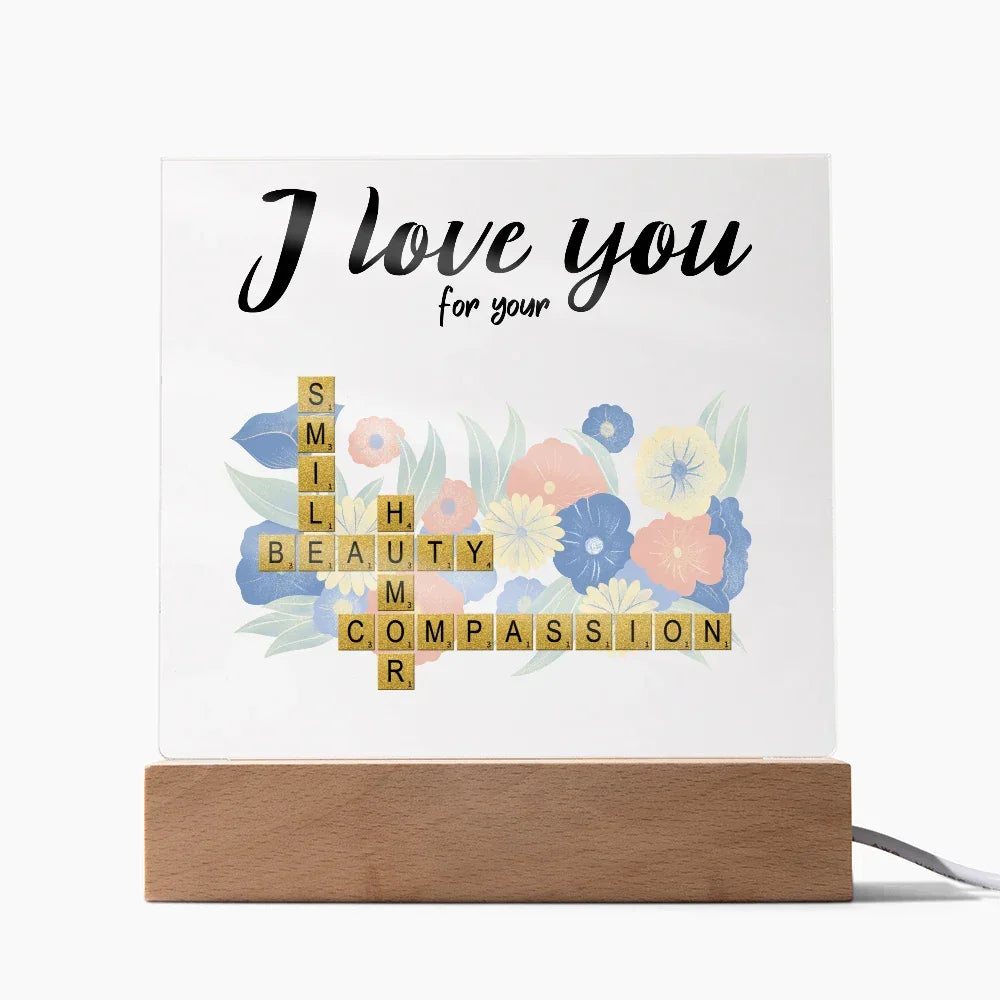 Personalized Crossword Puzzle Acrylic Plaque - Valentine's Day, Anniversary, Birthday Gift for Soulmates