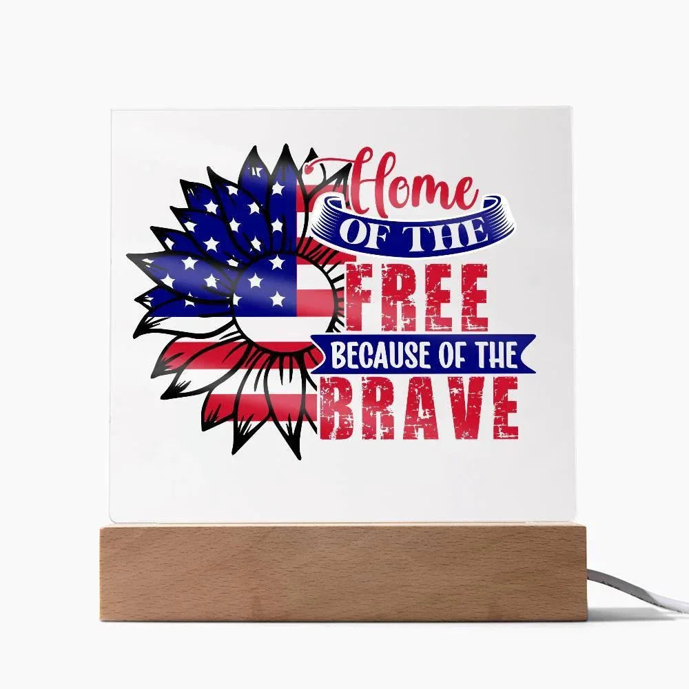 Patriotic Sunflower Home of the Free Because of the Brave Acrylic Plaque