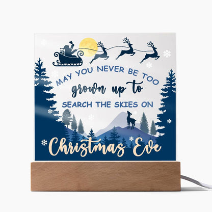 May You Never be too Old to Search the Skies on Christmas Eve Acrylic Plaque with Lighted LED Wooden Base - Mallard Moon Gift Shop