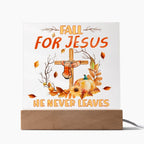 Fall for Jesus Acrylic Plaque – Christian Fall Décor with Cross and Pumpkins | Faith-Based LED Light Display Gift