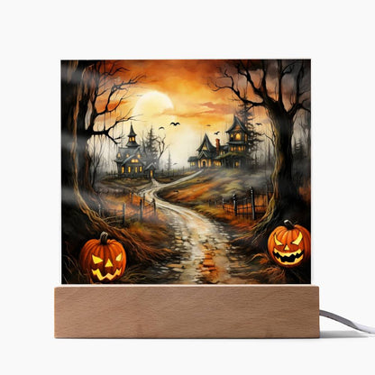 Twilight Terrace: Eerie Mansion Halloween Acrylic Plaque - Mallard Moon Gift Shop