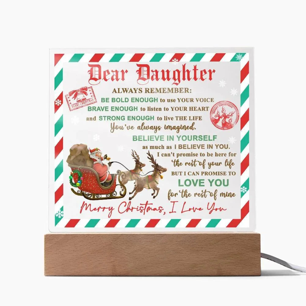 Daughter - Use Your Voice Christmas Acrylic Square Plaque with LED Wooden Base