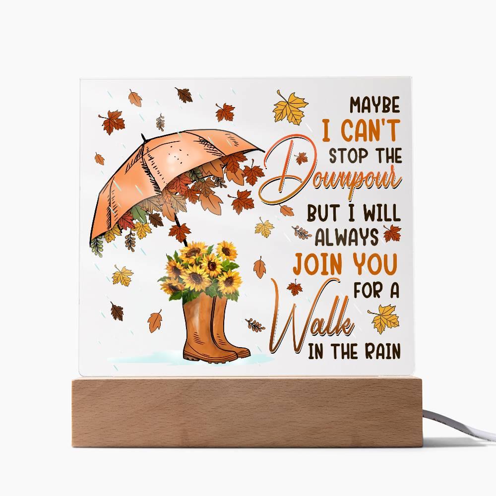 Best Friend Join You for a Walk in the Rain Acrylic Square Plaque with LED Wood Base - Mallard Moon Gift Shop