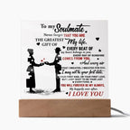 Soulmate - Every Beat of My Heart Acrylic Plaque with Lighted LED Wooden Base