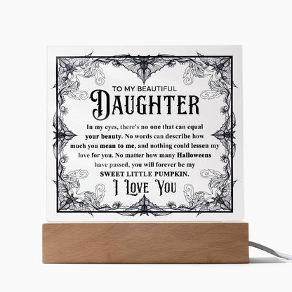Daughter - Sweet Little Pumpkin Acrylic Square Plaque with Lighted LED Wooden Base - Mallard Moon Gift Shop