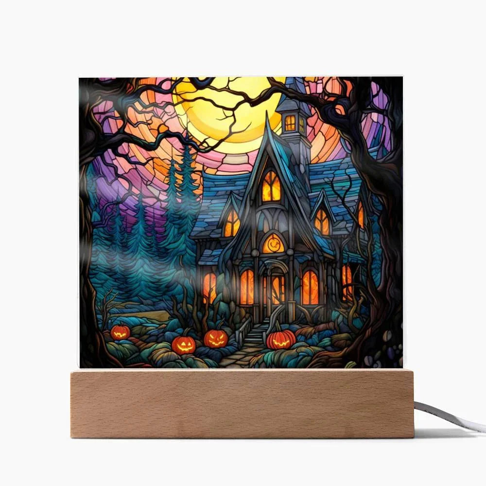 Ghoulish Mansion: Halloween Acrylic Plaque Spooky Haunted House Table-top Decor