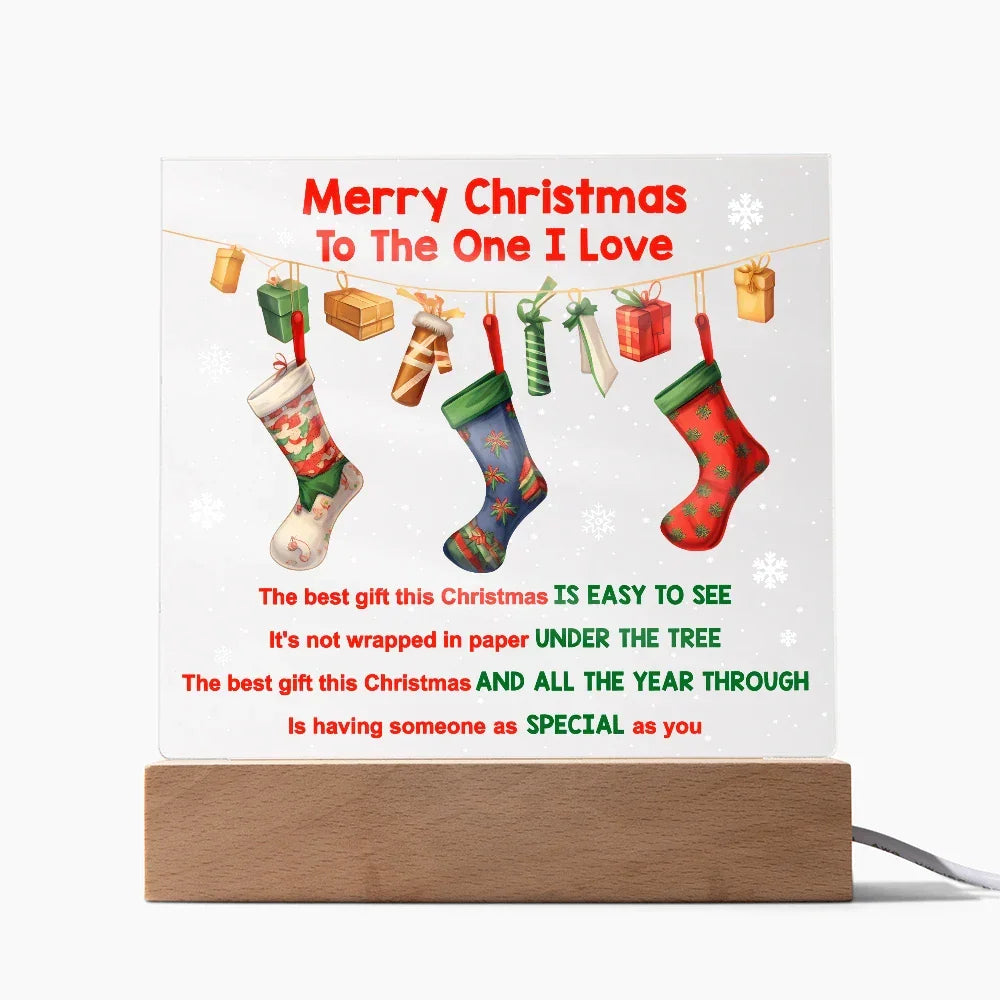 Merry Christmas to the One I Love Acrylic Plaque – Romantic Holiday LED Light Gift | Christmas Stockings Home Décor