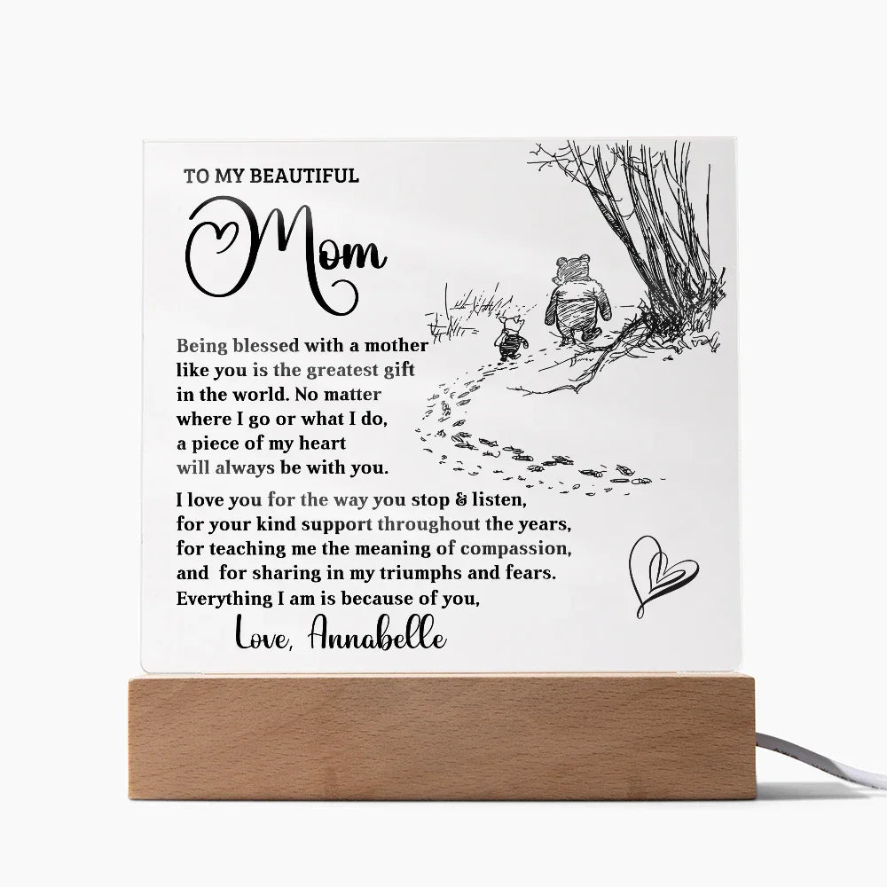 Personalized Acrylic Plaque for Mom – Custom Name Gift for Mother's Day, Birthday, or Christmas – LED Base with 7 Colors – Sentimental Gift for Mom from Daughter or Son
